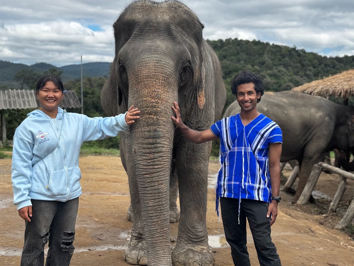 With the elephants and our village guide